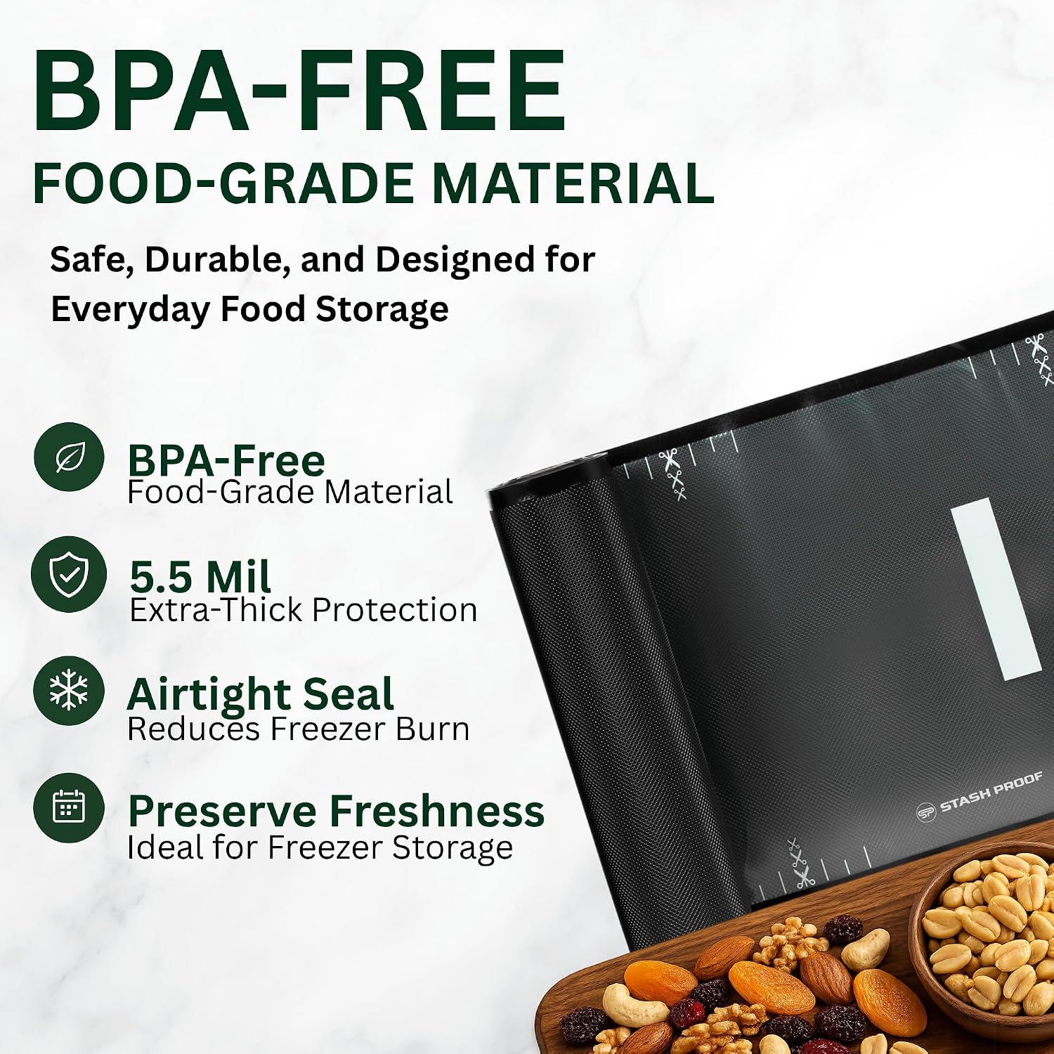 Vacuum Seal Rolls 11" x 25' 2 Pack (50 Feet Total) 5.5 Mil (Black & Clear) BPA Free Heavy-Duty Commercial Grade