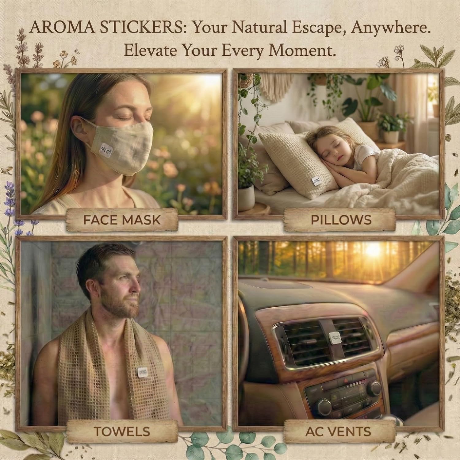 (Lavender, Pack of 1) - 100% Natural Essential Oil Scented Mask Stickers for Face Mask & Pillow (12 Stickers/pc)