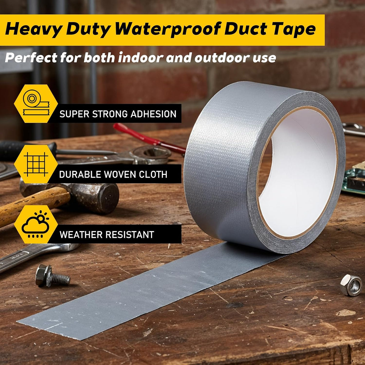 12 Pack Duct Tape Heavy Duty Waterproof, 2 in x 22 yd (Total 264yd) Strong Adhesive 9 Mil Thick Silver Duct Tape Bulk