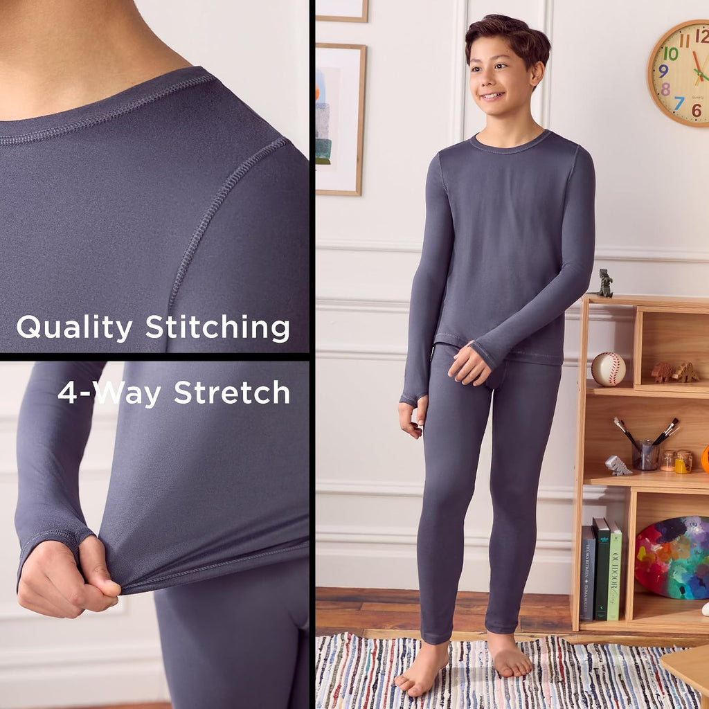 Lightweight 2 Piece Active Base Layer Matching Sets for Boys | Kids Everyday Activewear, Long Sleeve Top & Leggings