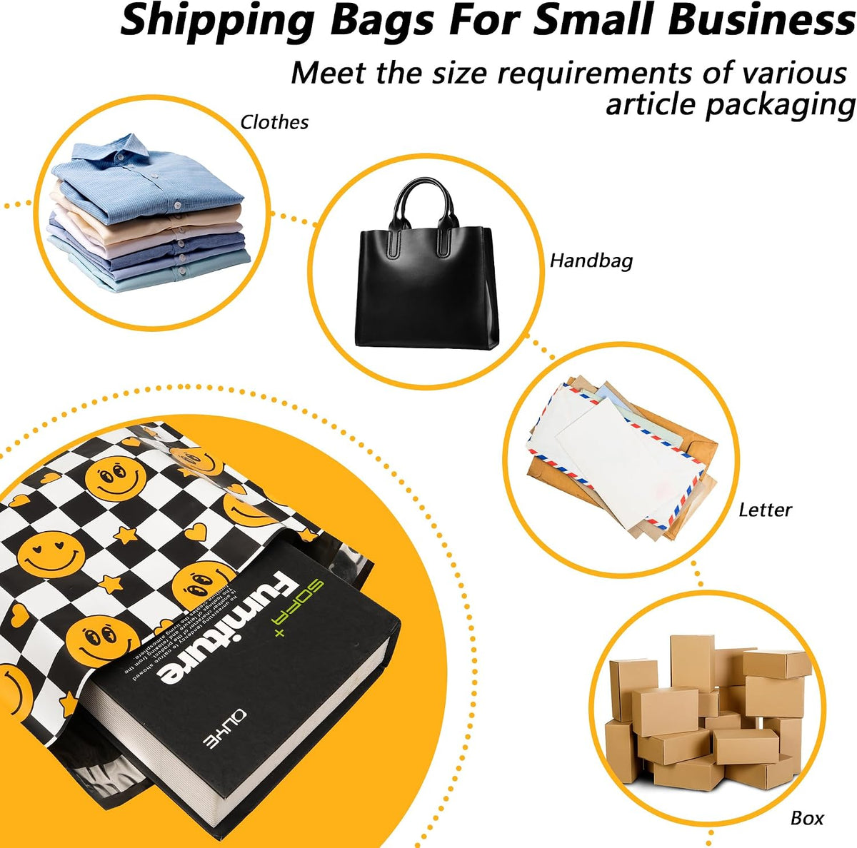 Poly Mailers 6x9 Inch, 100 Pack, Smiley Checkered Shipping Bags