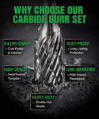 Carbide Burr Set 1/4 In Shank 8-Pc 8mm Head with Clear Storage Box