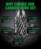 Carbide Burr Set 1/4" Shank 10-Pc 8mm Head with Clear Storage Box