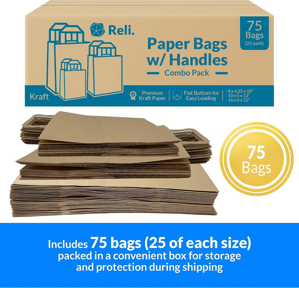 Paper Bags w/Handles, Kraft | Assorted Large Sizes