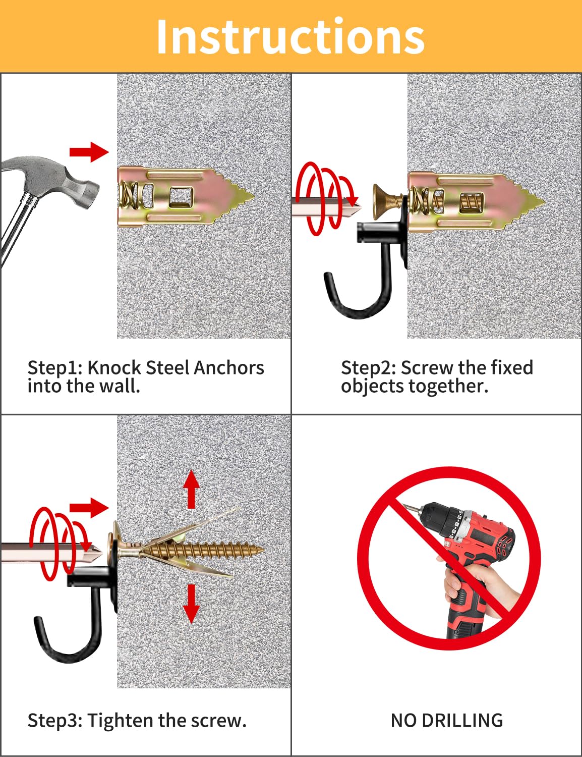 3 Sizes Self Drilling Drywall Anchors Kit with Screws Heavy Duty