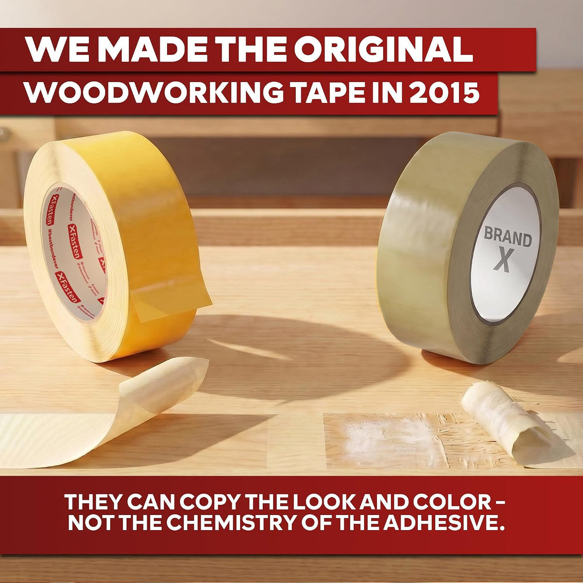 Double Sided Woodworking Tape 2 Inch x 90 Feet, Heavy Duty Residue-Free Double Sided Masking Tape for Router