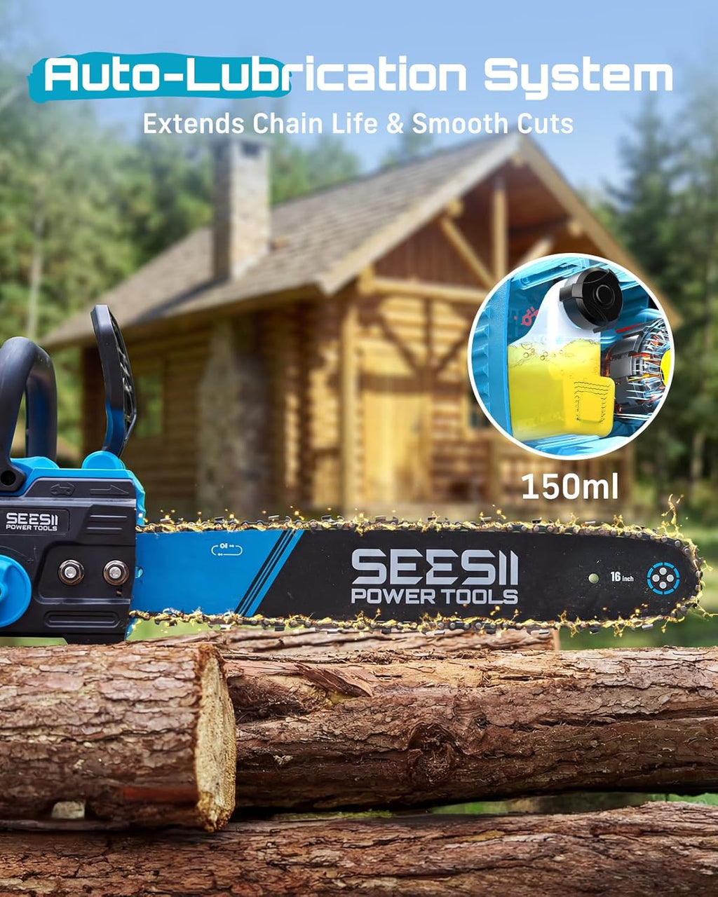 40V 16-Inch Cordless Electric Chainsaw,2000W Brushless Chain Saw | 2×40v 4000mAh Batteries & Chargers, Auto Oiler