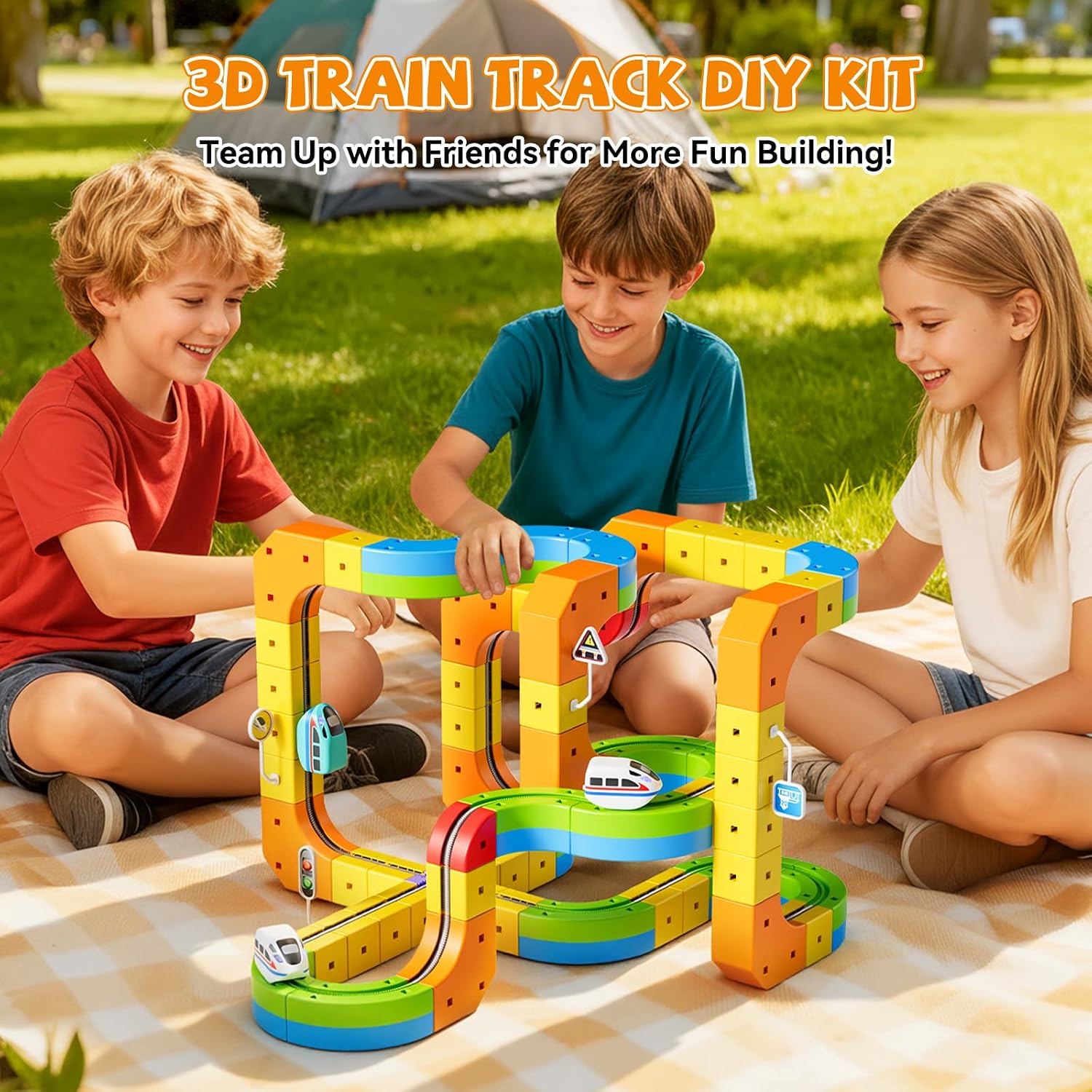 Electric Train Set, 3D Cube Track-DIY Rail Cube Block Kit | 3D Gravity-Defying Motorized Train Tracks, STEM