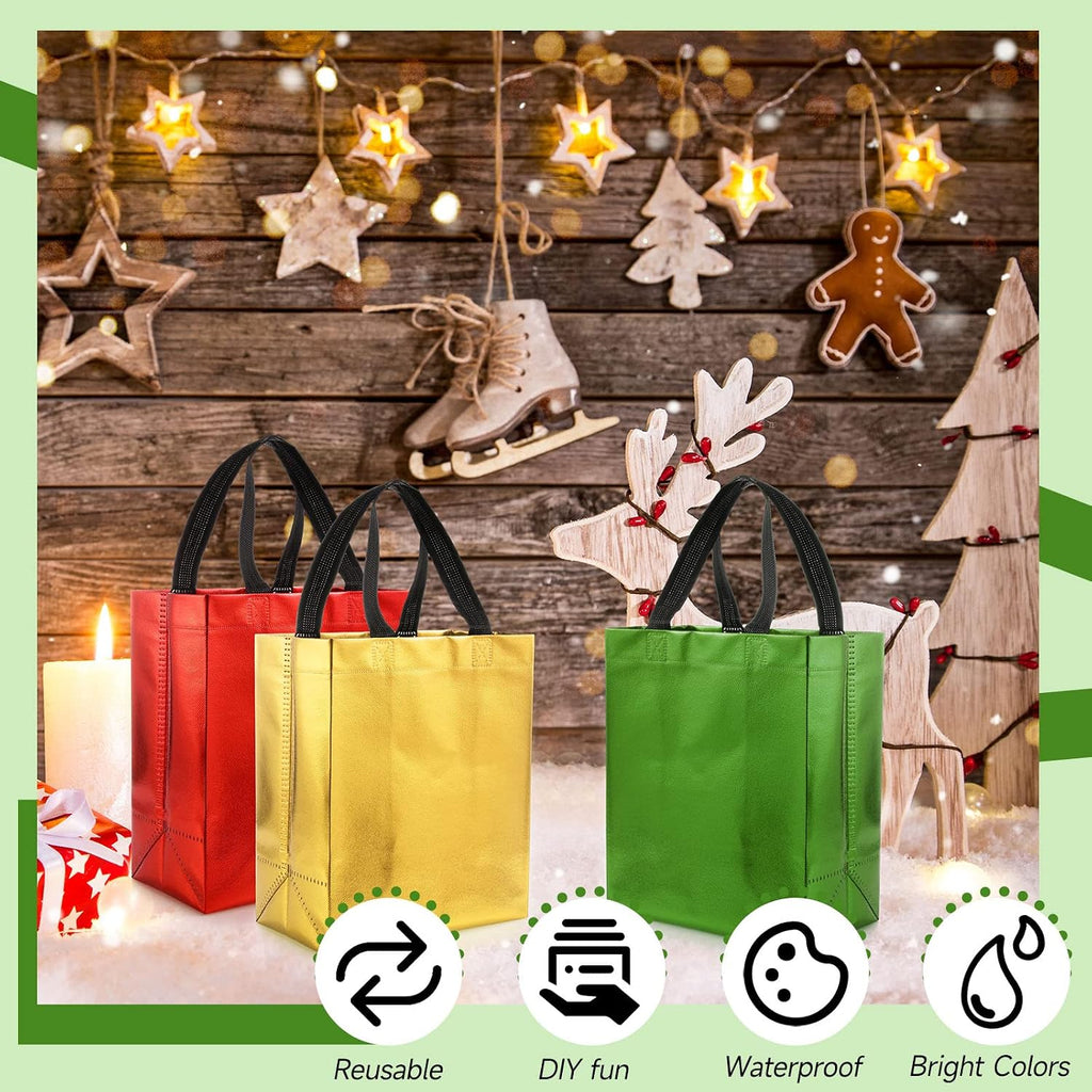 80 Pcs Reusable Gift Bags, Medium, Red, Gold, Green