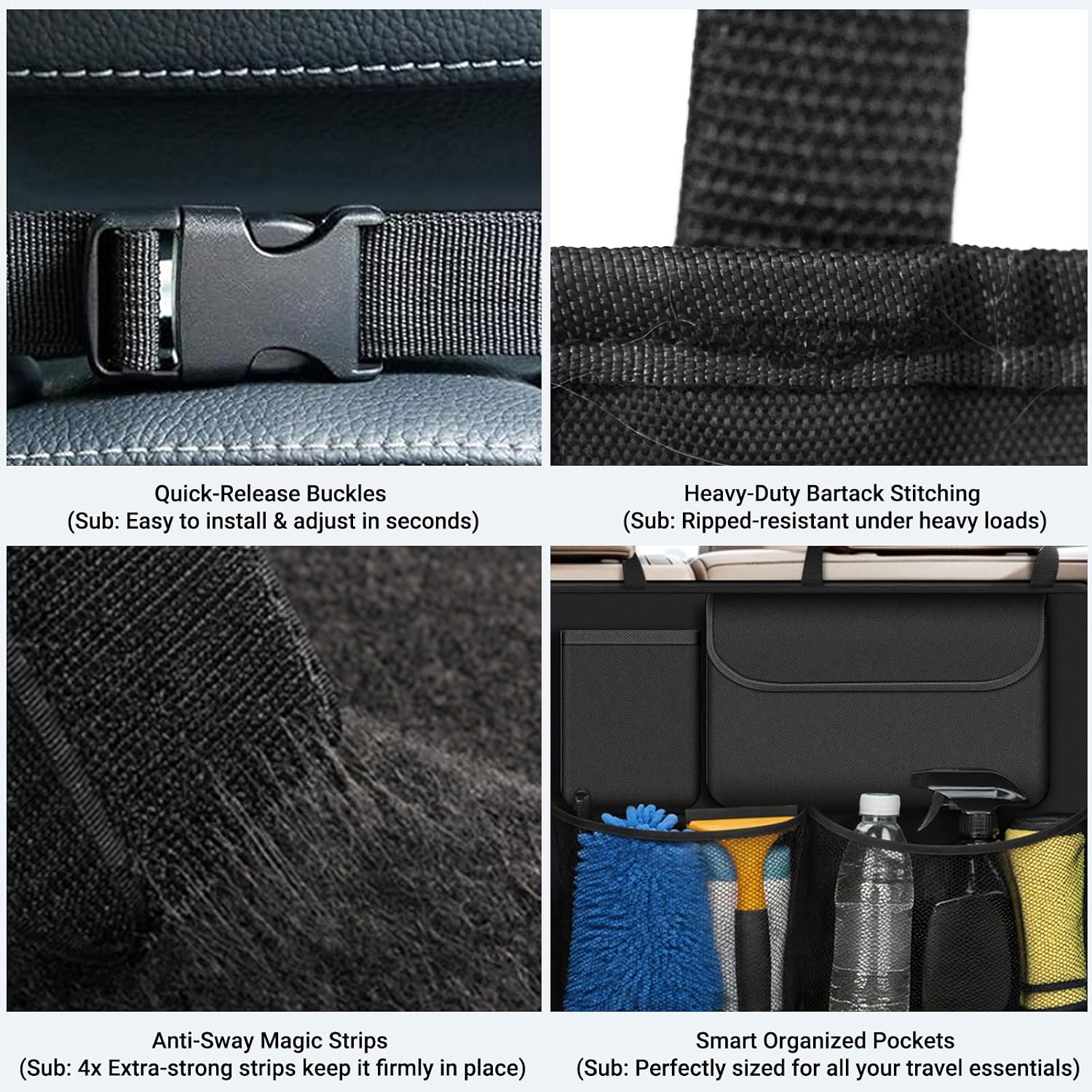 Car Trunk Organizer, Large Capacity Backseat Trunk Storage Organizer with 8 Pockets, Foldable SUV Cargo Organizer for