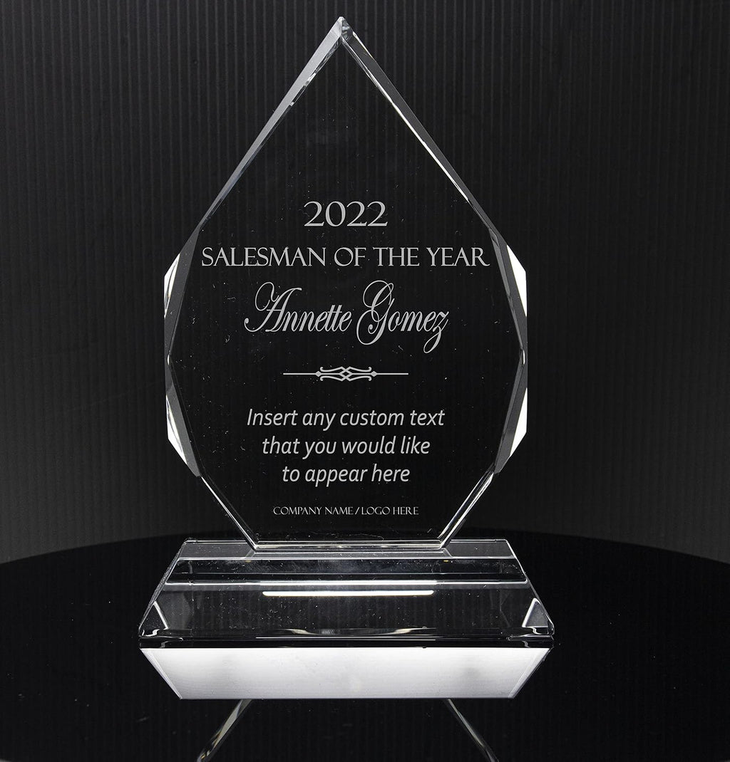 Personalized 7" Crystal Diamond Award with Text and Logo Upload, Custom Engraved Glass Award for Employee