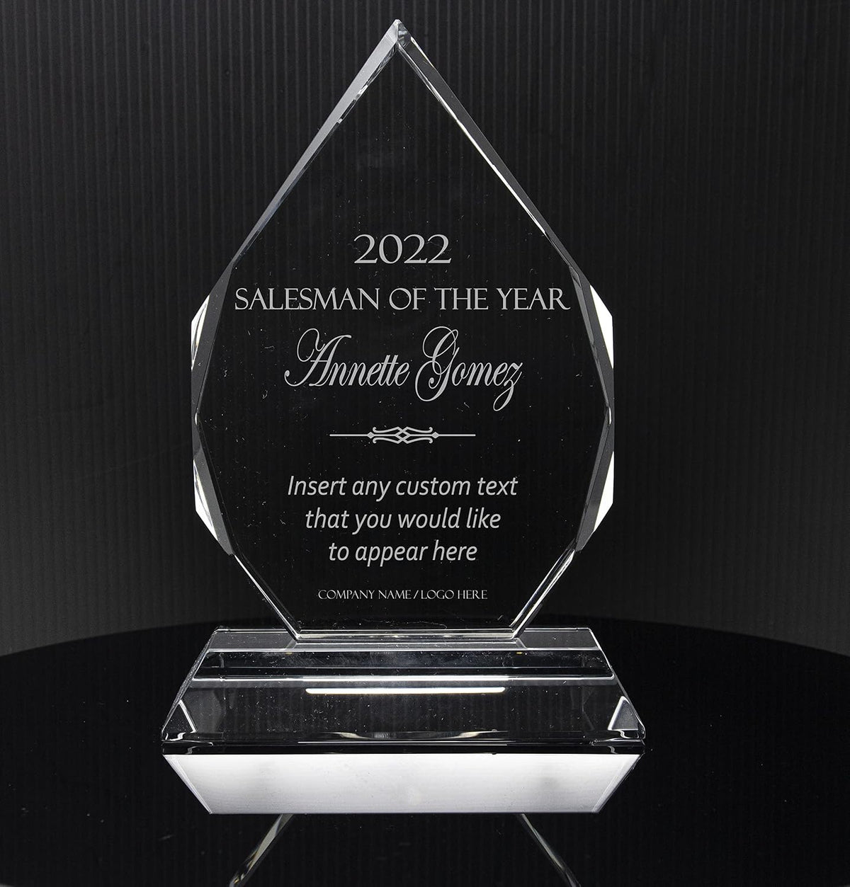 Personalized 7" Crystal Diamond Award with Text and Logo Upload, Custom Engraved Glass Award for Employee
