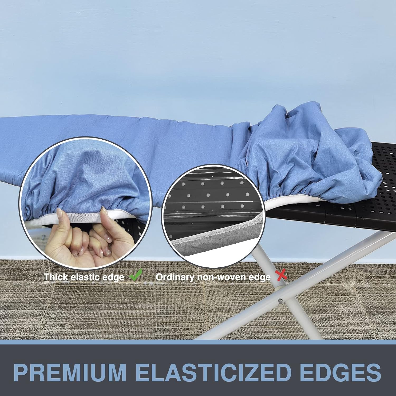 Ironing Board Cover and Pad Small Size 13x43, 12x42, Thick Padding | Elastic Edge, Easy Fit, Silicone Coated