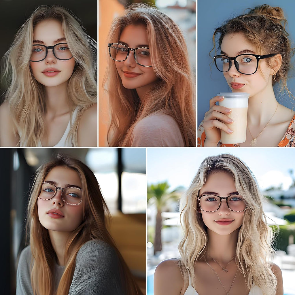 Blue Light Glasses for Woman Men, 99% Blocking Square Frame 5 Pairs | Anti Eyestrain & UV Glare Protection, Computer