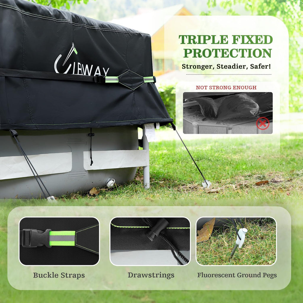16 Ft Round Pool Cover with Reflective Strips, Swimming Pool Cover for Above Ground Pools, Solar Cover Including Rope