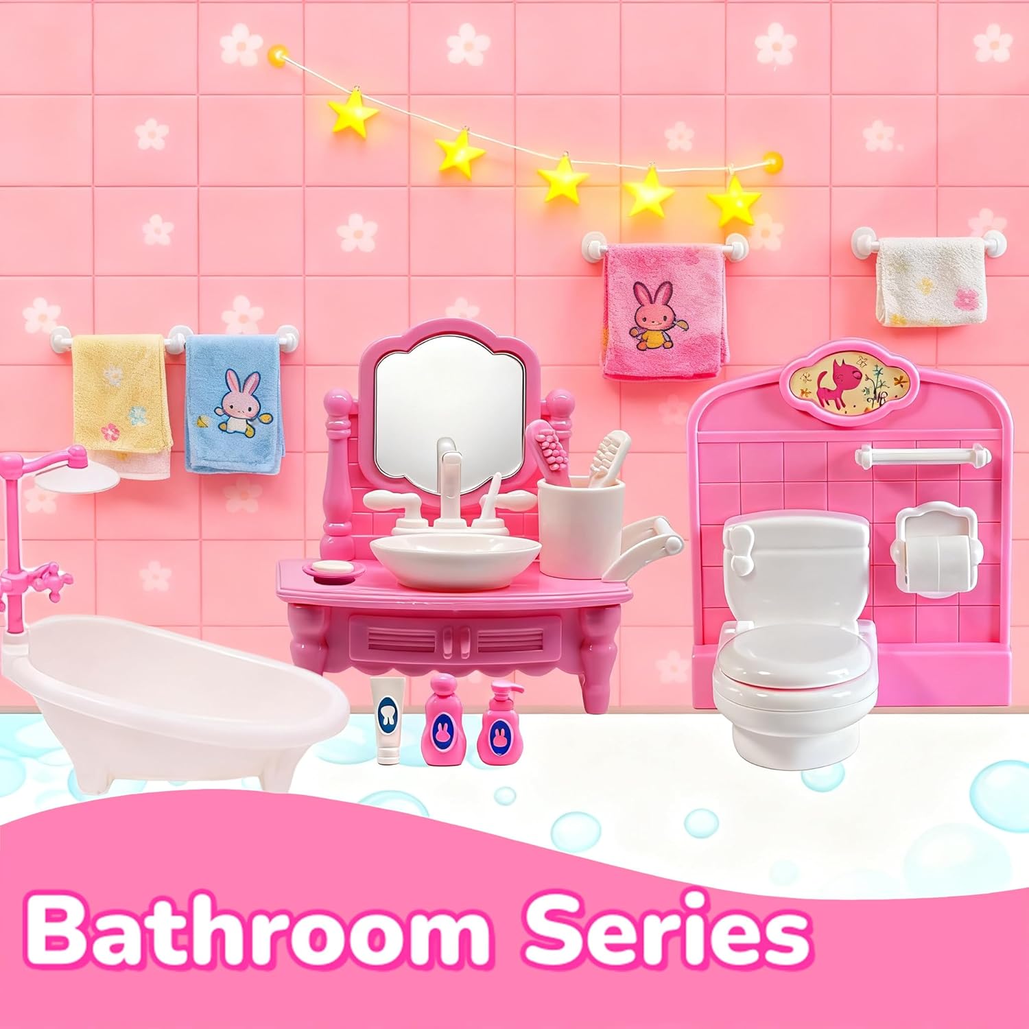 Dollhouse Furniture Set - 38 Pcs,Miniature Accessories with Cat,Dog, Kitchen, Bedroom, Living Room & Bathroom - Doll