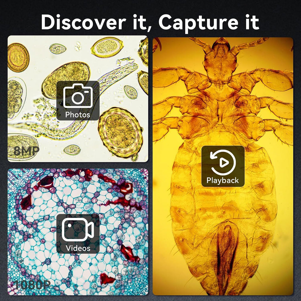 DM301 Pro Microscope for Kids Adults Students, 7" Screen Science Kit | TV/PC View, Camera & Video, Wireless APP