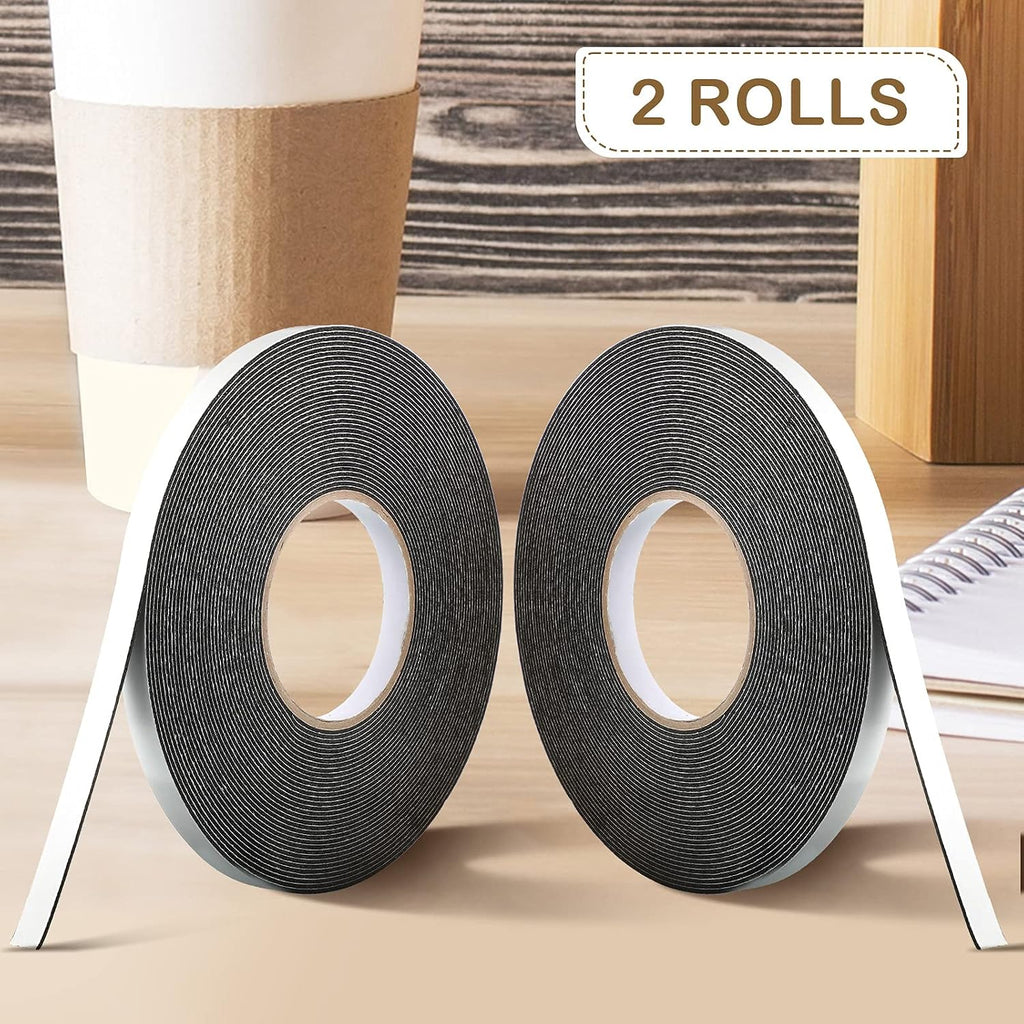 2 Rolls Double Sided Foam Tape for Mounting,1/2 Inch by 50 Feet,Black
