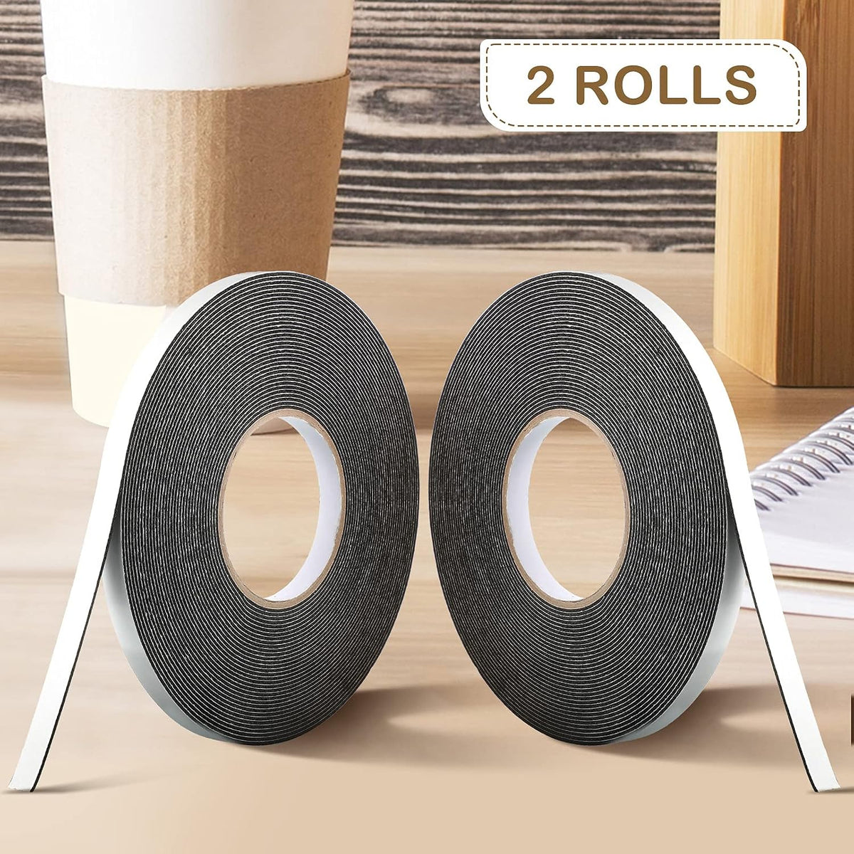 2 Rolls Double Sided Foam Tape for Mounting,1/2 Inch by 50 Feet,Black