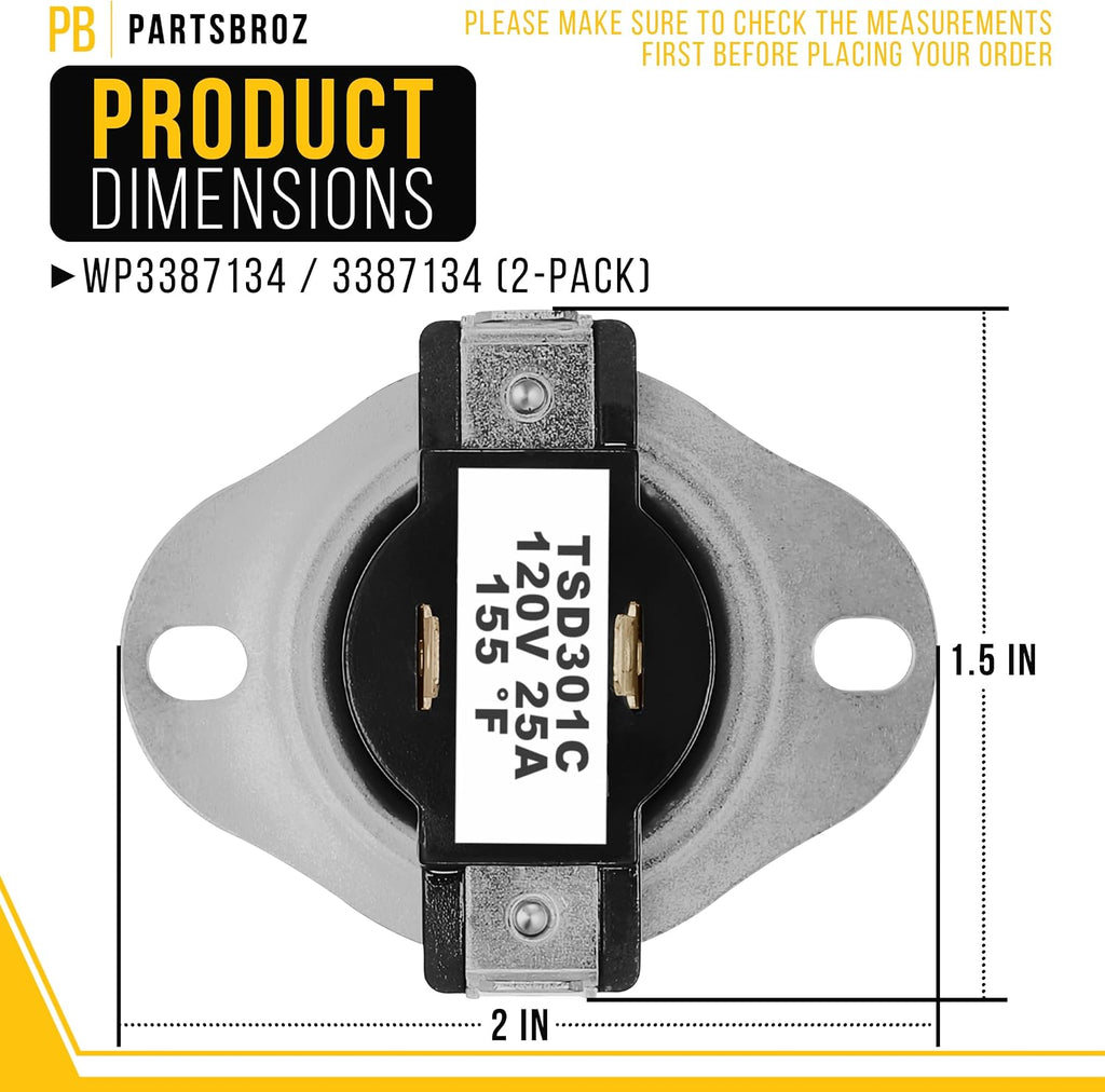 Dryer Thermostat for Whirlpool WED5540SQ0 (2-Pack)