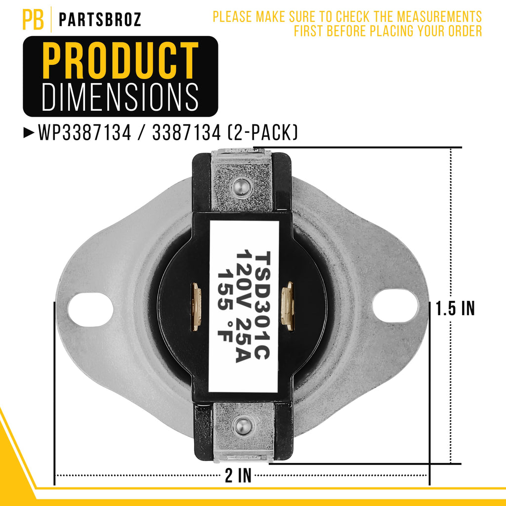 Dryer Thermostat for Whirlpool WGD4815EW4 (2-Pack)
