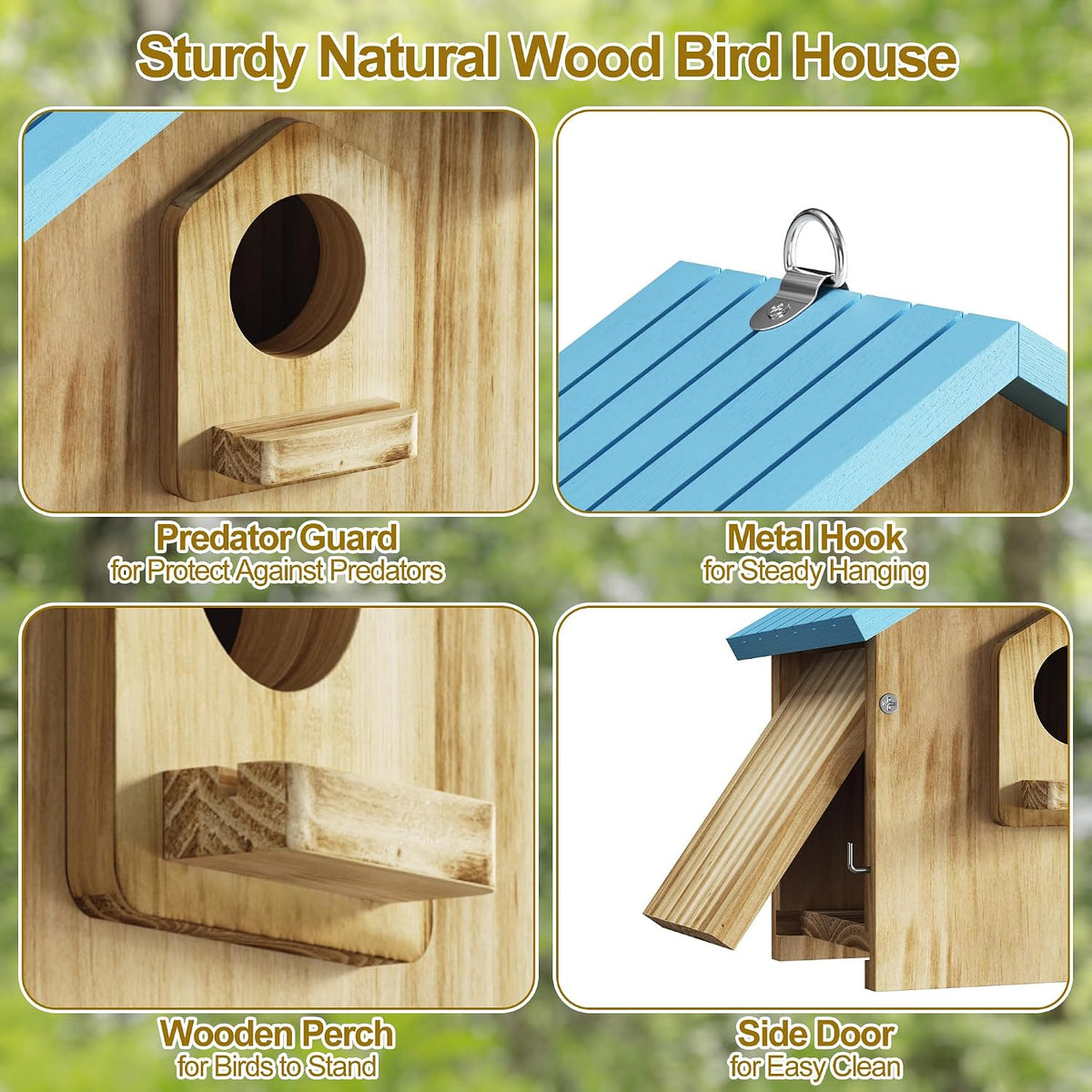 Bird House for Outside, Wooden Hanging Bird Nesting Box with Perch