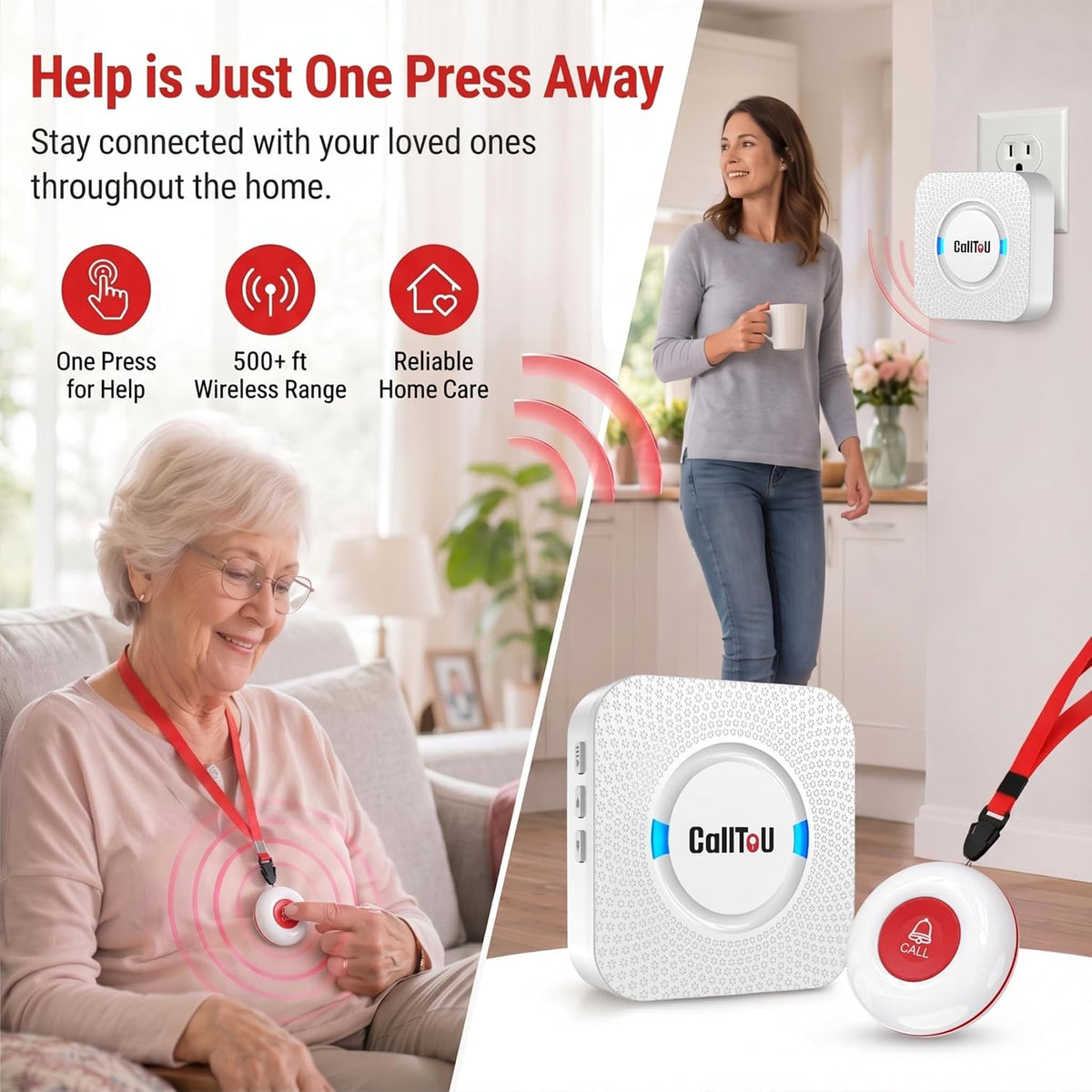 Caregiver Pager Wireless Call Button Nurse Alert System Home Care