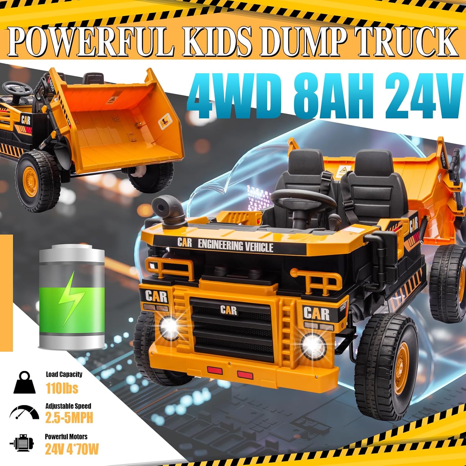 24V Ride On Toys for Big Kids Ride On Dump Truck Electric Dump Bed and Extra Shovel, Electric Toy Car for Kids Truck