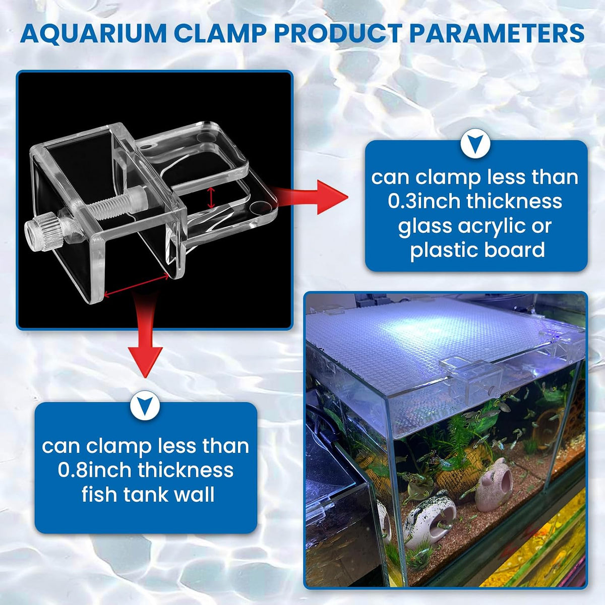 Aquarium lid Clips Fish Tank top Cover lid Support Holder Clip for Rimless or Rim Fish Tank (Transparent, 6pcs Fish
