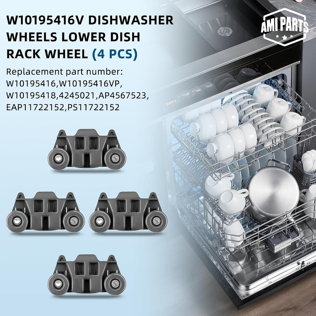 W10195416 Dishwasher Wheels Lower Rack Fit for Ken-more Whirl-pool