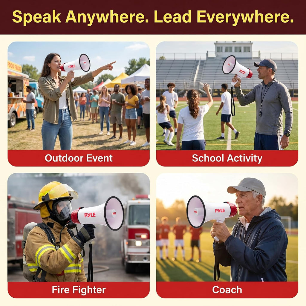 Rechargeable Bullhorn Megaphone with Voice Recording, AUX Input & Siren, USB-C Fast Charging, 1200-Yard Voice Range