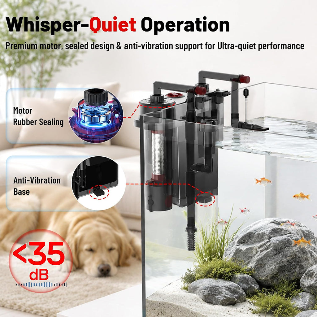 HOB Aquarium Filter, Quiet Fish Tank Filter with Dedicated Waste Separation Canister, Easy Change Water, One-Touch