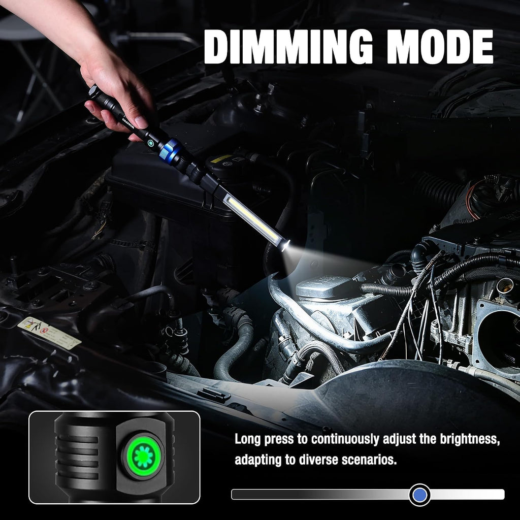 Magnetic LED Work Light, 3200mAh Foldable Rechargeable Flashlight, Mechanic Light with 360° Rotation & Dimming Mode