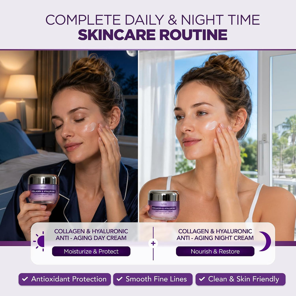 Collagen & Hyaluronic Acid Face Moisturizer, Hydrating Day &Night Cream Duo