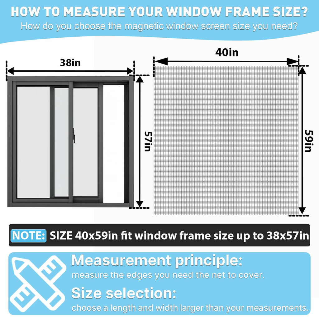 Magnetic Window Screen, 40x59in, White Frame Gray Fiberglass Mesh
