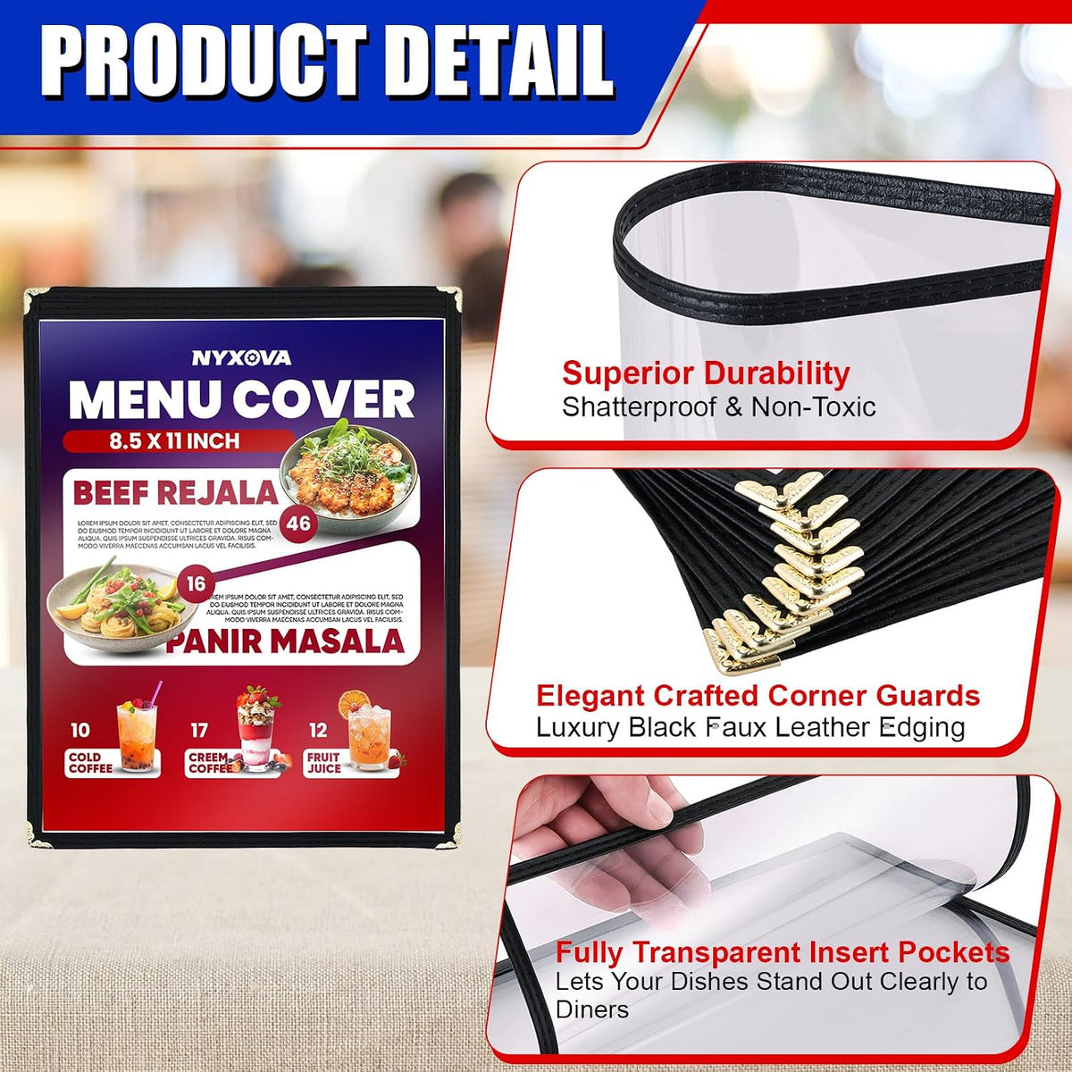 10 Pack 8.5 x 11 Inch Menu Covers 1 Page, Clear PVC Menu Sleeves
