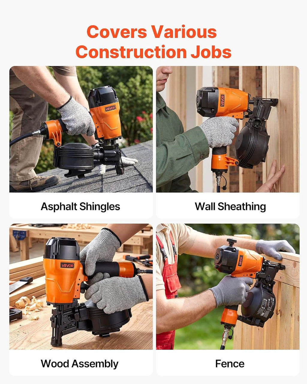Air Roofing Nailer CN45C, 3/4" to 1-3/4" 15 Degree Roofing Nail Gun with Two Firing Modes & Tool-Free Depth