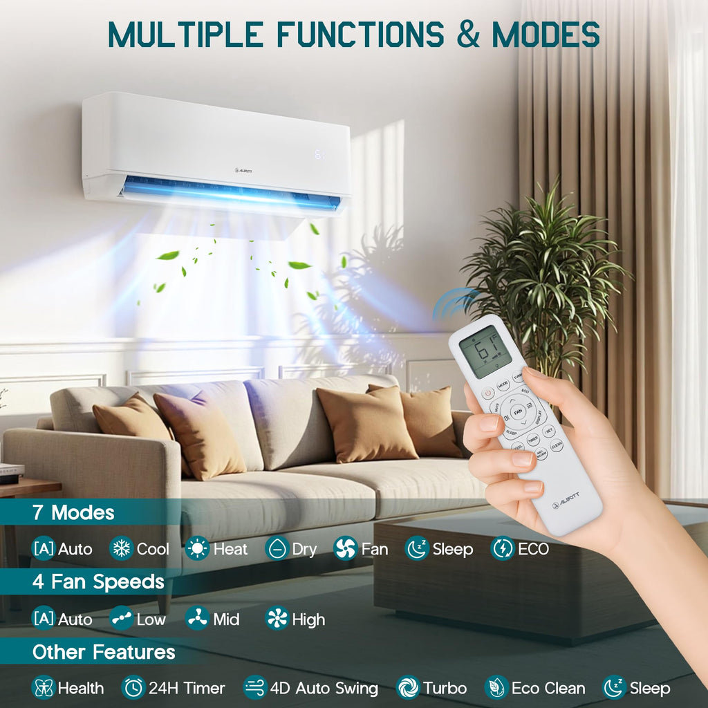 3 Zone Mini Split AC/Heating System, 9K+9K+12K BTU, 22 SEER2