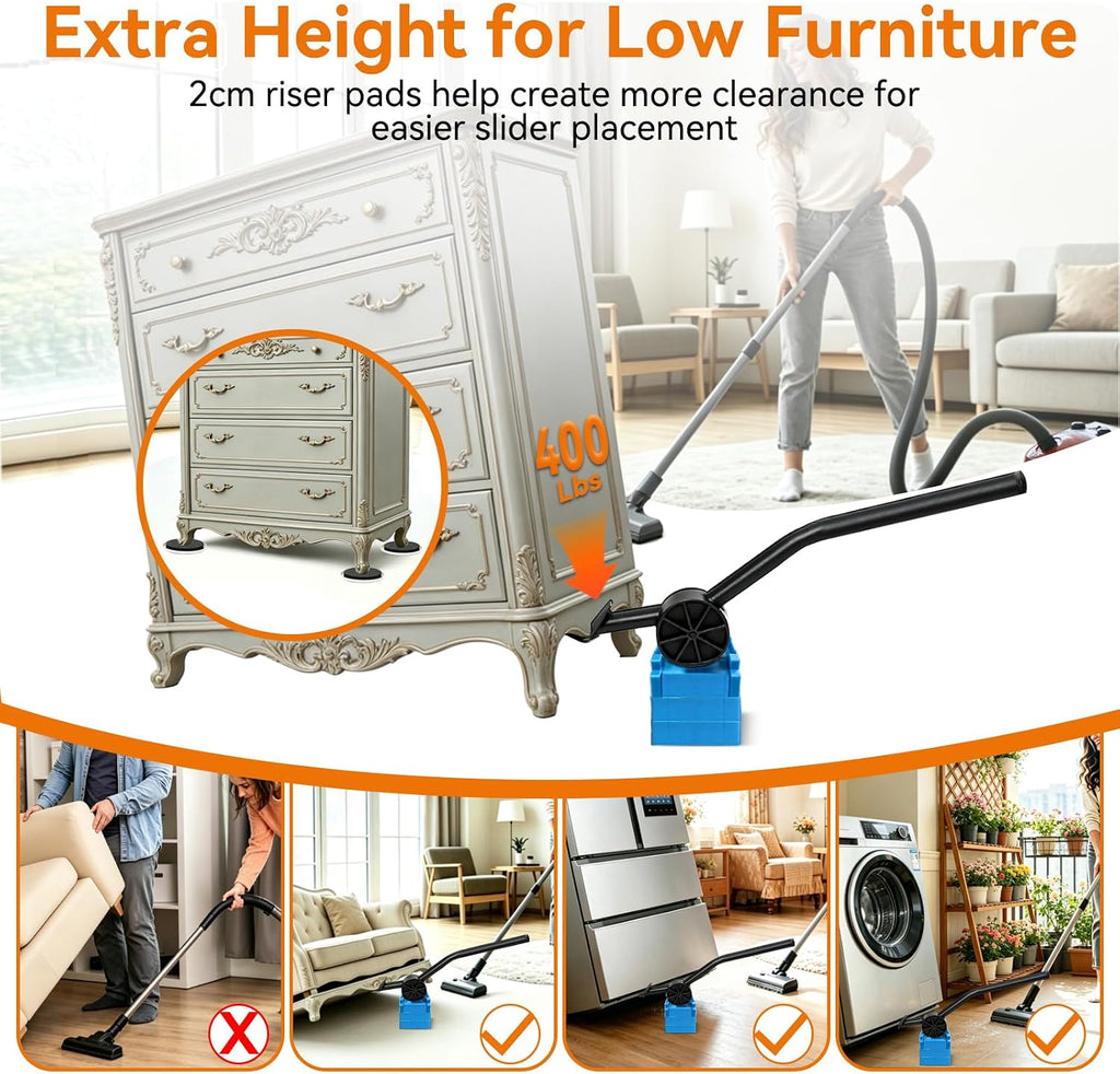 3.5 Inch Furniture Sliders with Lifter Tool, 12 PCS Multi-Surface Movers Kit for Carpet and Hardwood Floors, Heavy