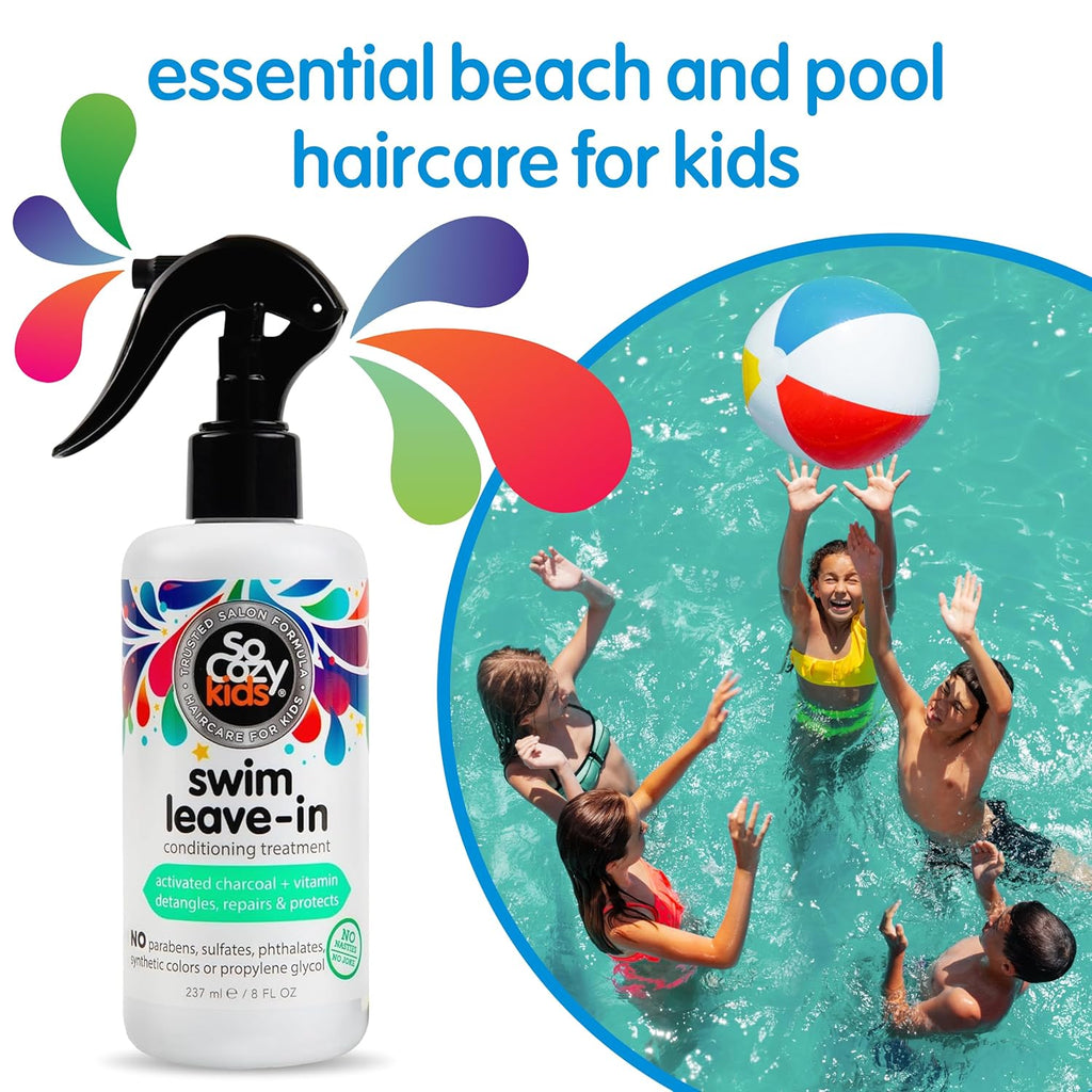 SoCozy Swim Leave In Conditioner Spray & Treatment for Kids Hair (8 Fl Oz) Protects & Repairs Pool, Sun & Salt