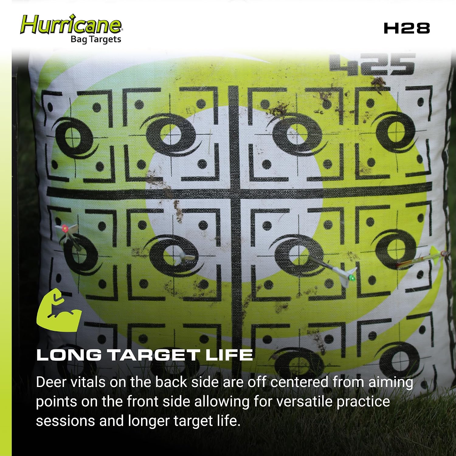 2-Sided High-Velocity Archery Bag Target, High-Visibility Aiming Points, Off-Center Deer Vitals on Back, Heavy-Duty