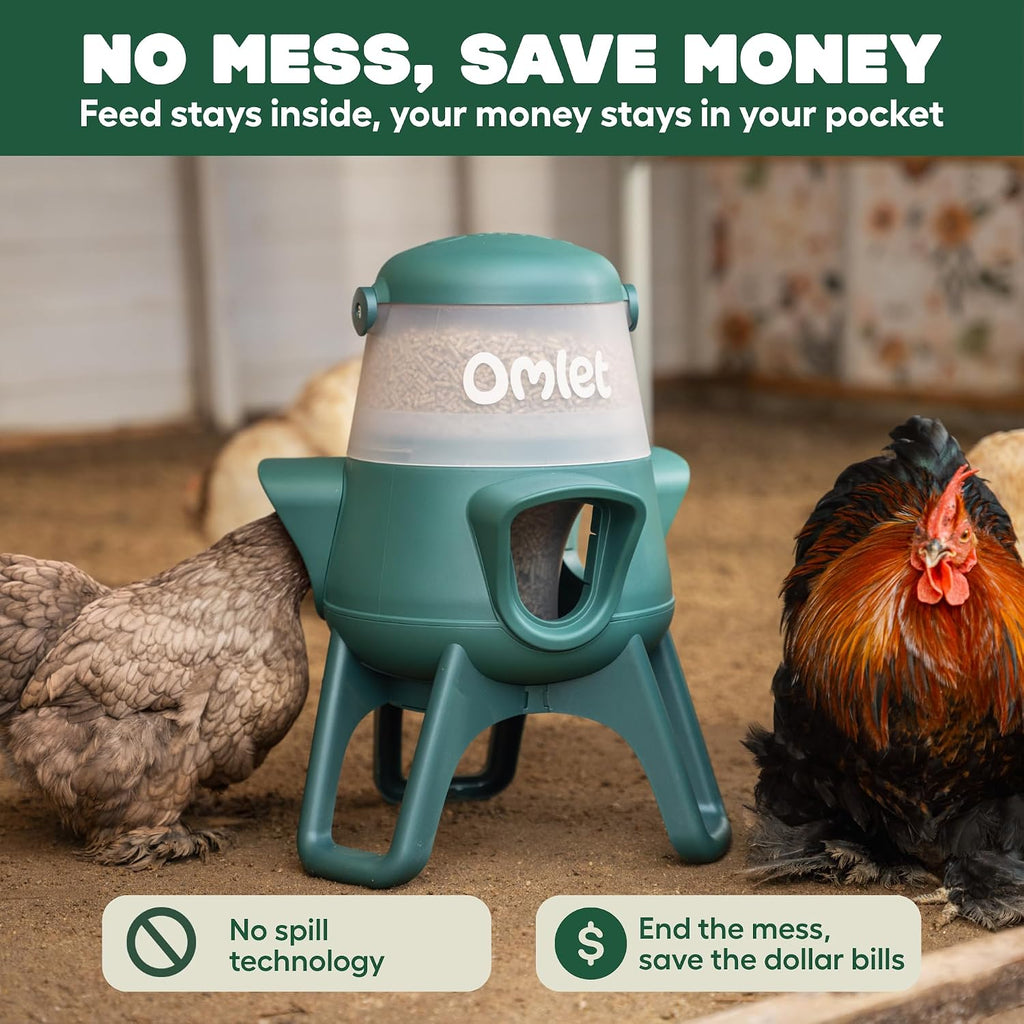 No Waste Chicken Feeder for Coop | Anti-Spill Poultry Feeder with 3 Feeding Ports | Hanging or Free Standing |