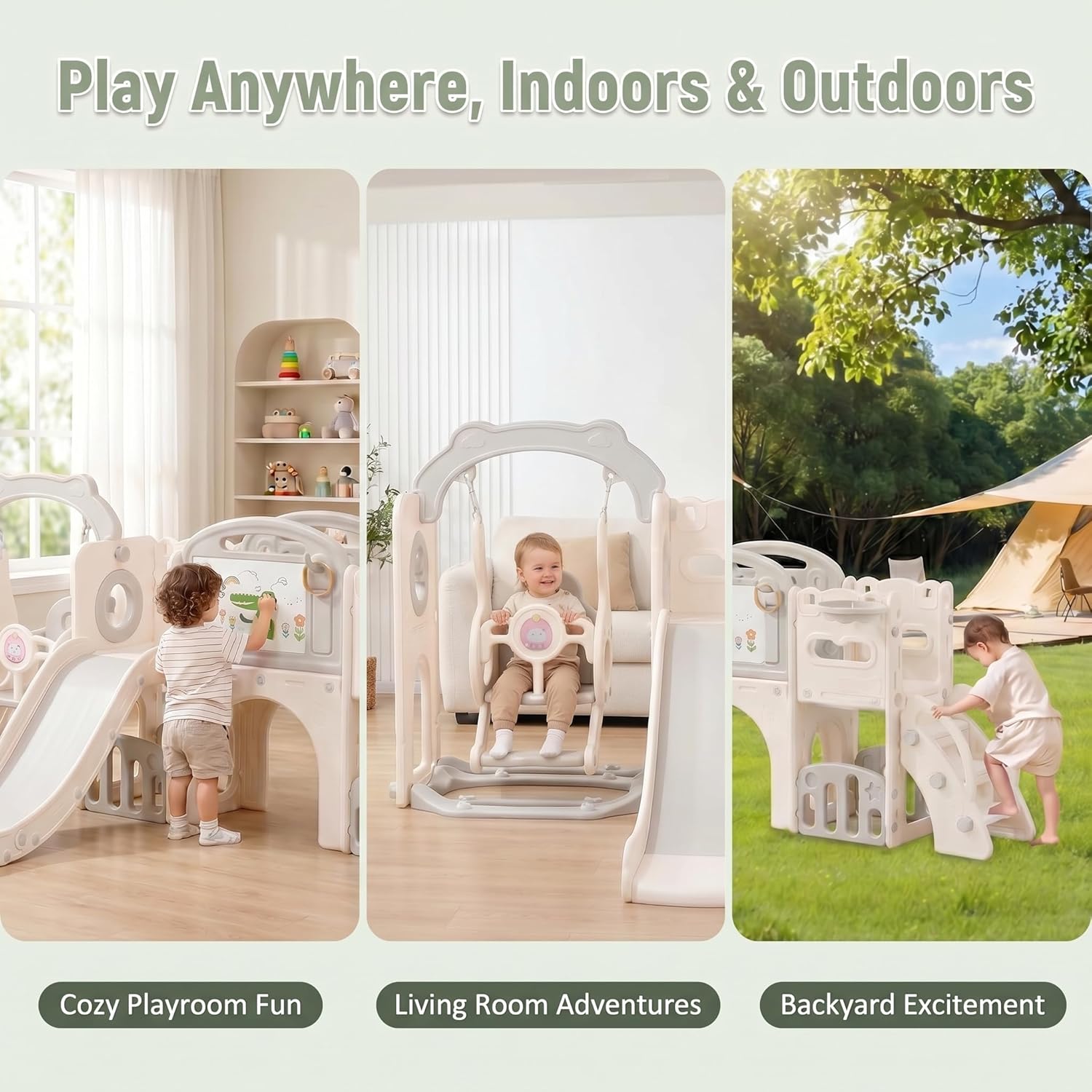 Toddler Playsets Slide for Backyard Indoor 12-in-1 Swing Set Outdoor Freestanding Climber Playground Playset with
