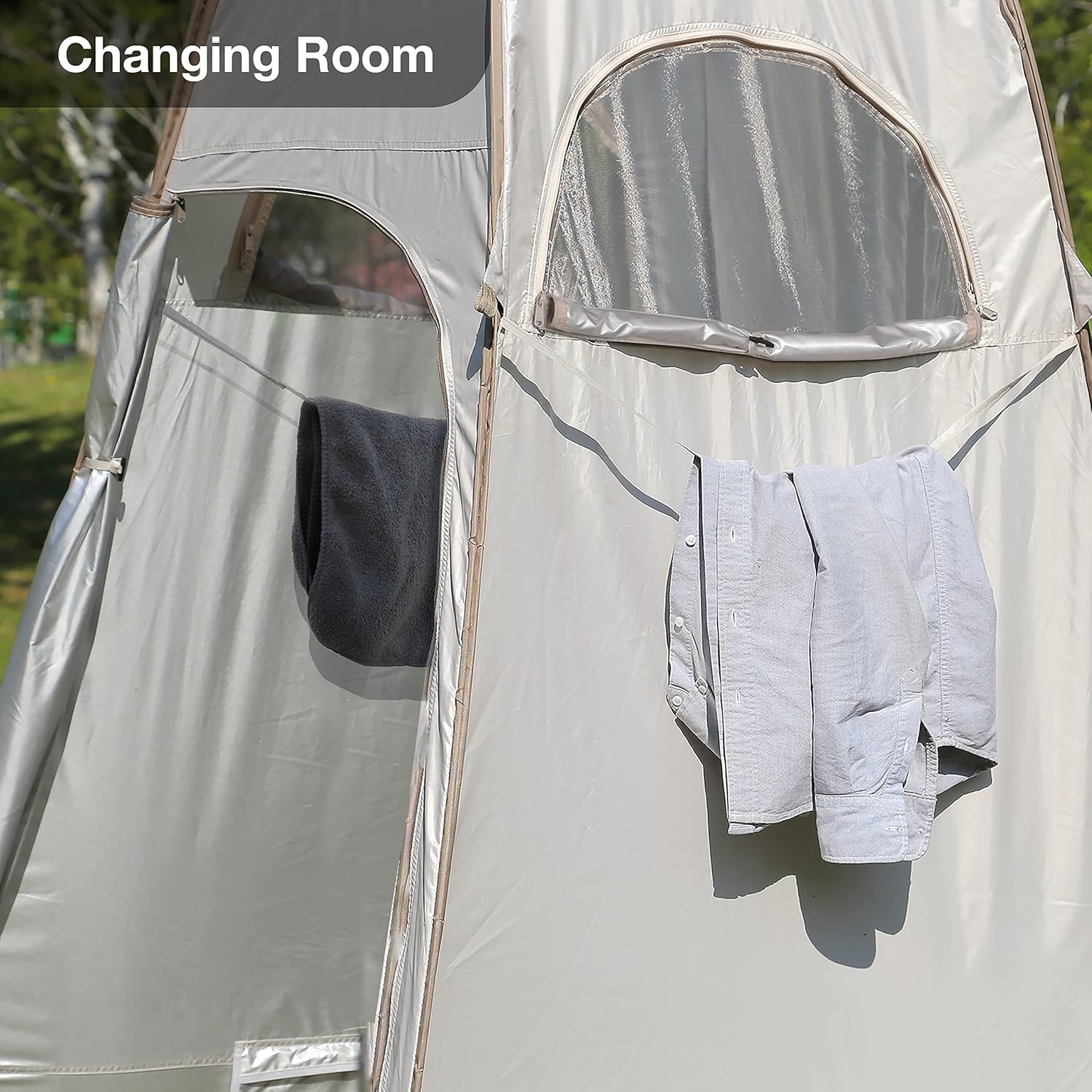 Pop Up Shower Tent with Mesh Window, Portable Toilet Privacy Tent, 6.9 FT, Removable Rain Cover/UPF 50+
