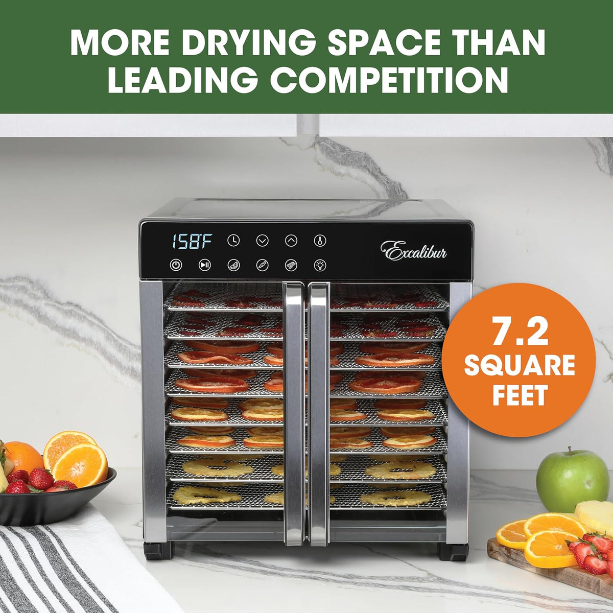 Food Dehydrator 8-Tray for Jerky, Fruit, Vegetables, Herbs, Pet Treats, 7.2 Cu Ft Drying Space with Adjustable