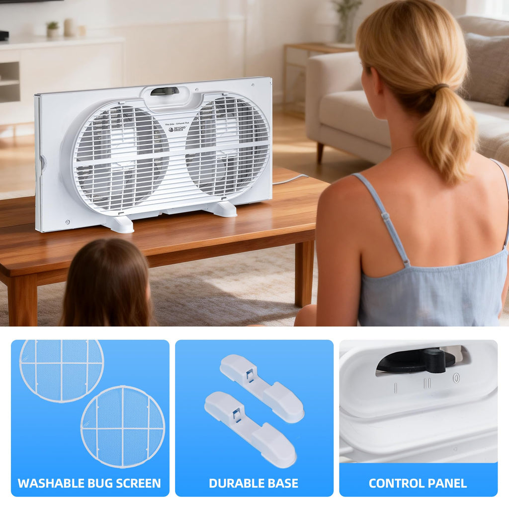 9" Twin Window Fan, 2-Speed Expandable Dual Window Fan Manual Controls