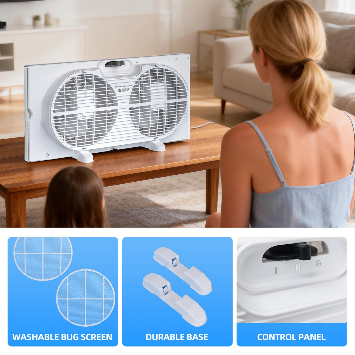 9" Twin Window Fan, 2-Speed Expandable Dual Window Fan Manual Controls