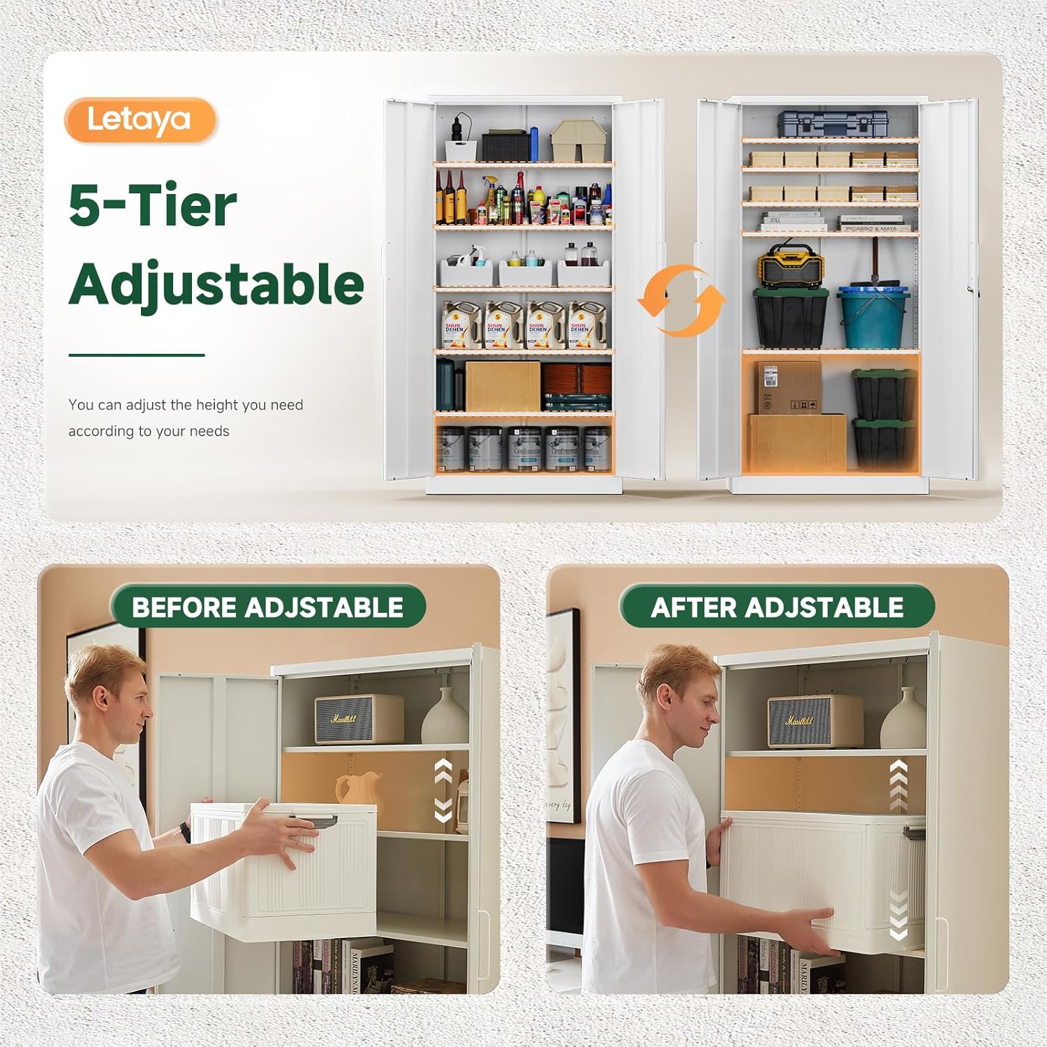 Metal Storage Cabinet with Lock Door Adjustable Shelf,72" Steel Lockers for Office, Home,School,Kitchen,Garage Tool