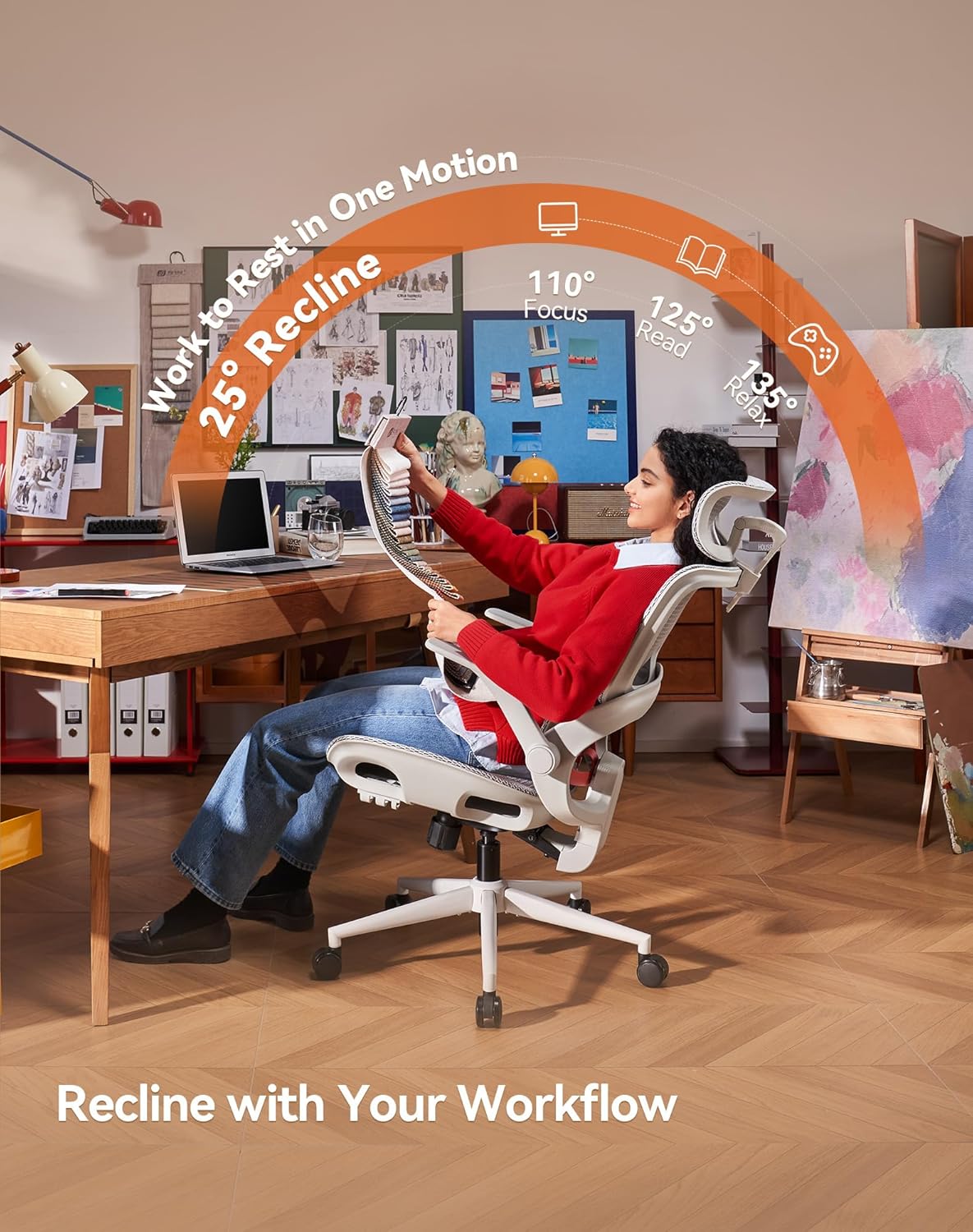B100 Office Chair, Ergonomic Office Chair Without Footrest, Computer Chair with Wide Headrest & Adaptive Lumbar