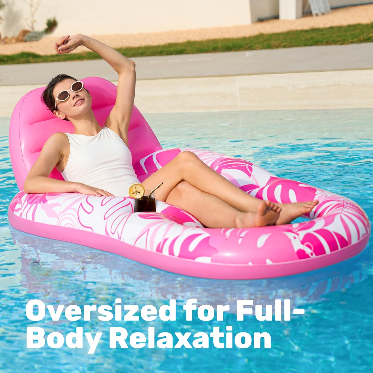 Inflatable Pool Floats Lounger Adult, Pool Float Lounge Raft Floaties Water Floating Recliner Chair with Cup Holders